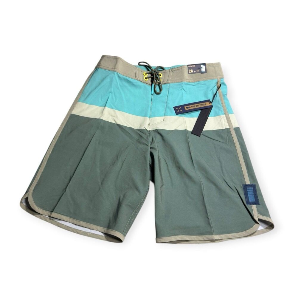 Depactus Head High Board Shorts Size 28 Green Blue Surf Stretch Beach BNWT